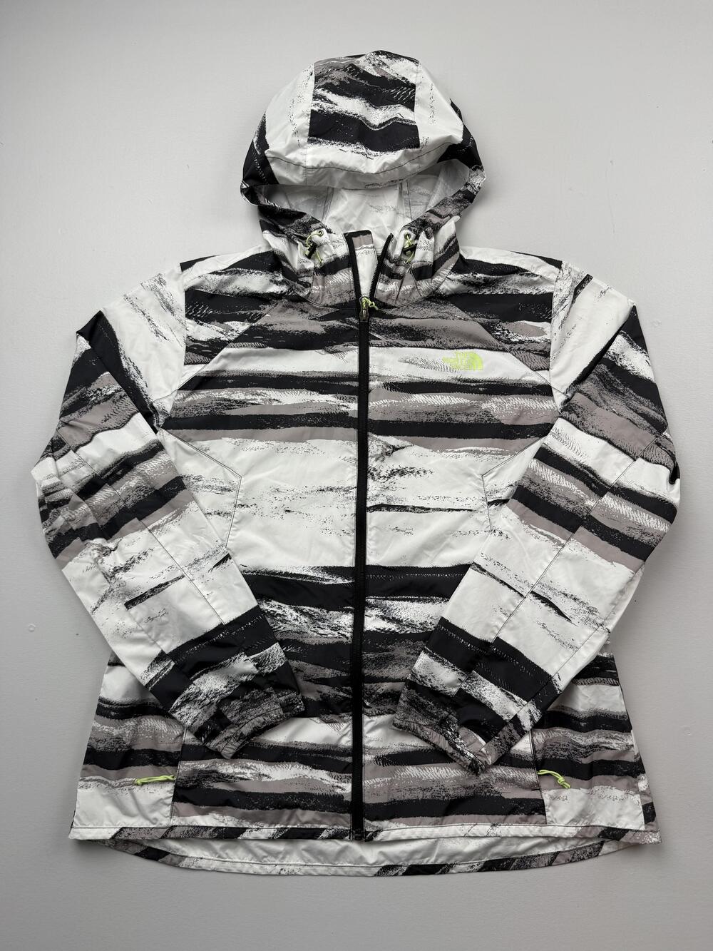 The North Face Jacket Womens XL White Stripe Hooded Full Zip Windbreaker Outdoor